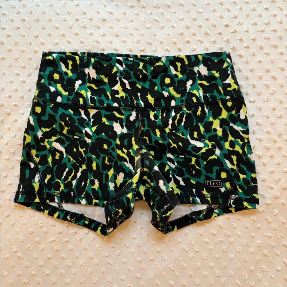Fleo Women's Vibrant Green and Black Leopard Shorts